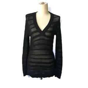 MICHAEL MICHAEL KORS black crochet v neck sweater